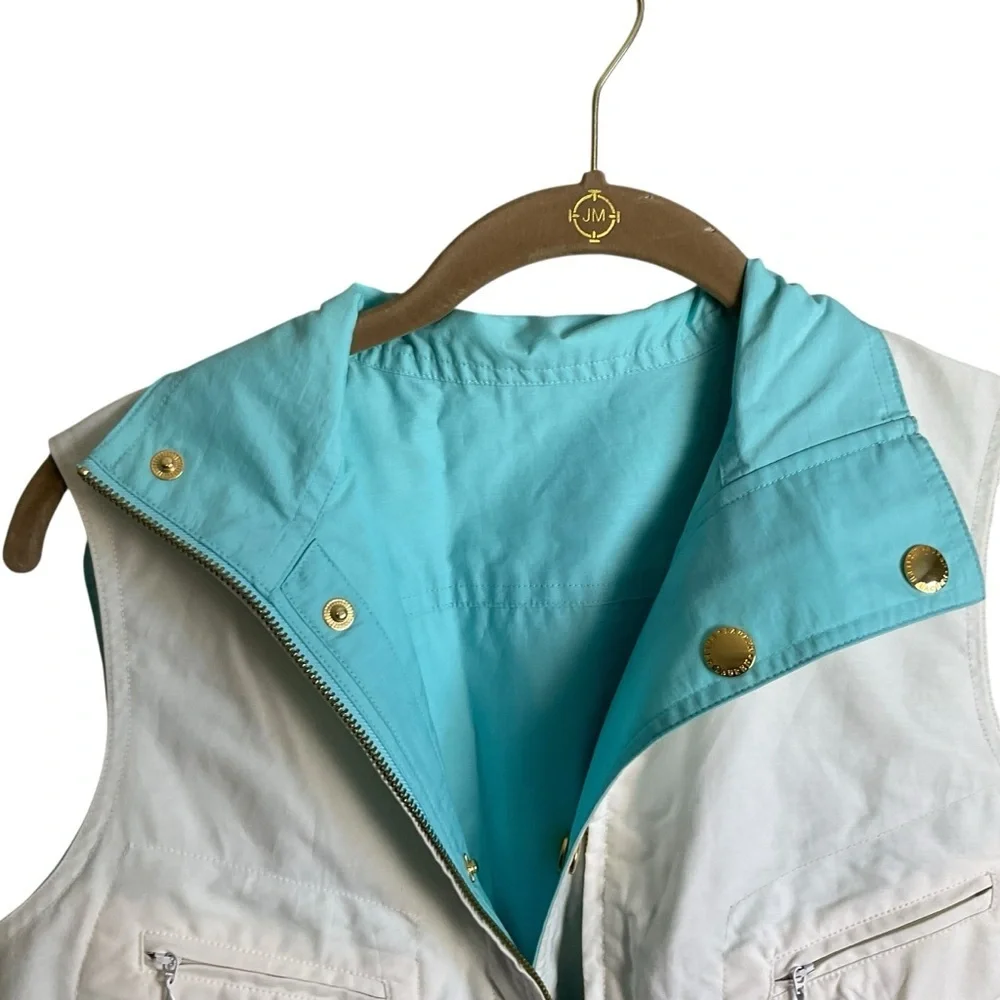 Ralph Lauren Reversible Vest Ivory Aqua Blue Gold Hardware Size Medium - Picture 10 of 15